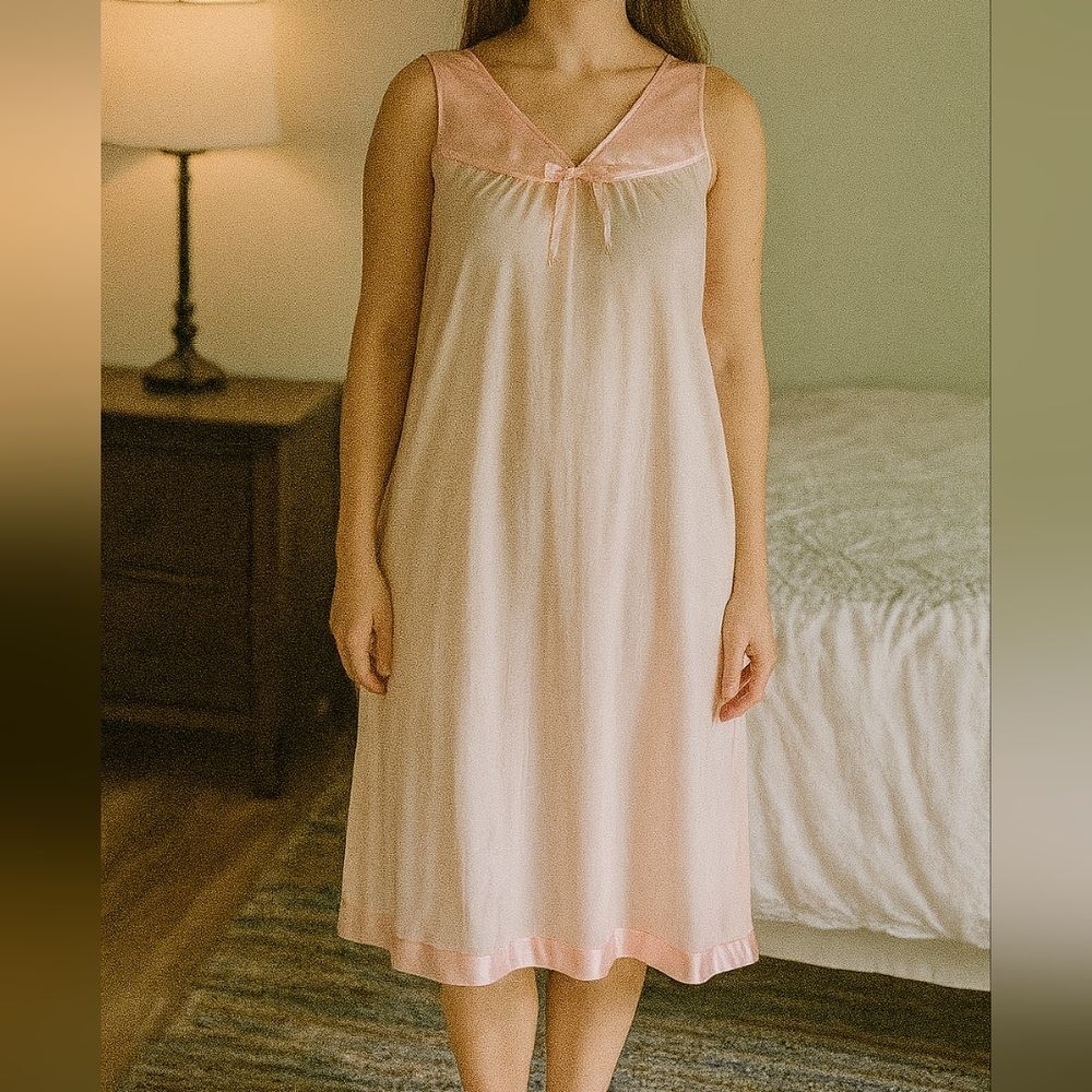 Vintage Vanity Fair Nightgown Sleep Dress Medium Pink Grandma Granny Cottagecore